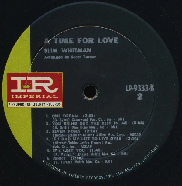 Slim Whitman - A Time For Love (LP, Album, Mono) (Near Mint (NM or M-)) - Image 4