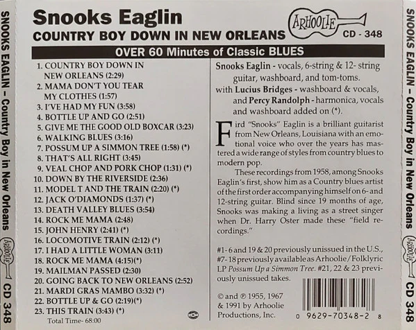Snooks Eaglin - Country Boy Down In New Orleans (CD, Comp) (Near Mint (NM or M-)) - Image 5