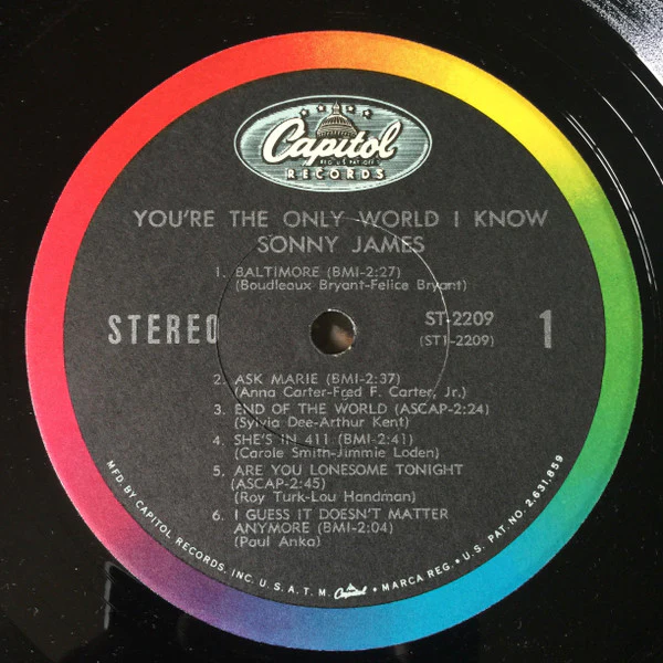 Sonny James - You're The Only World I Know (LP, Album) (Very Good Plus (VG+)) - Image 3