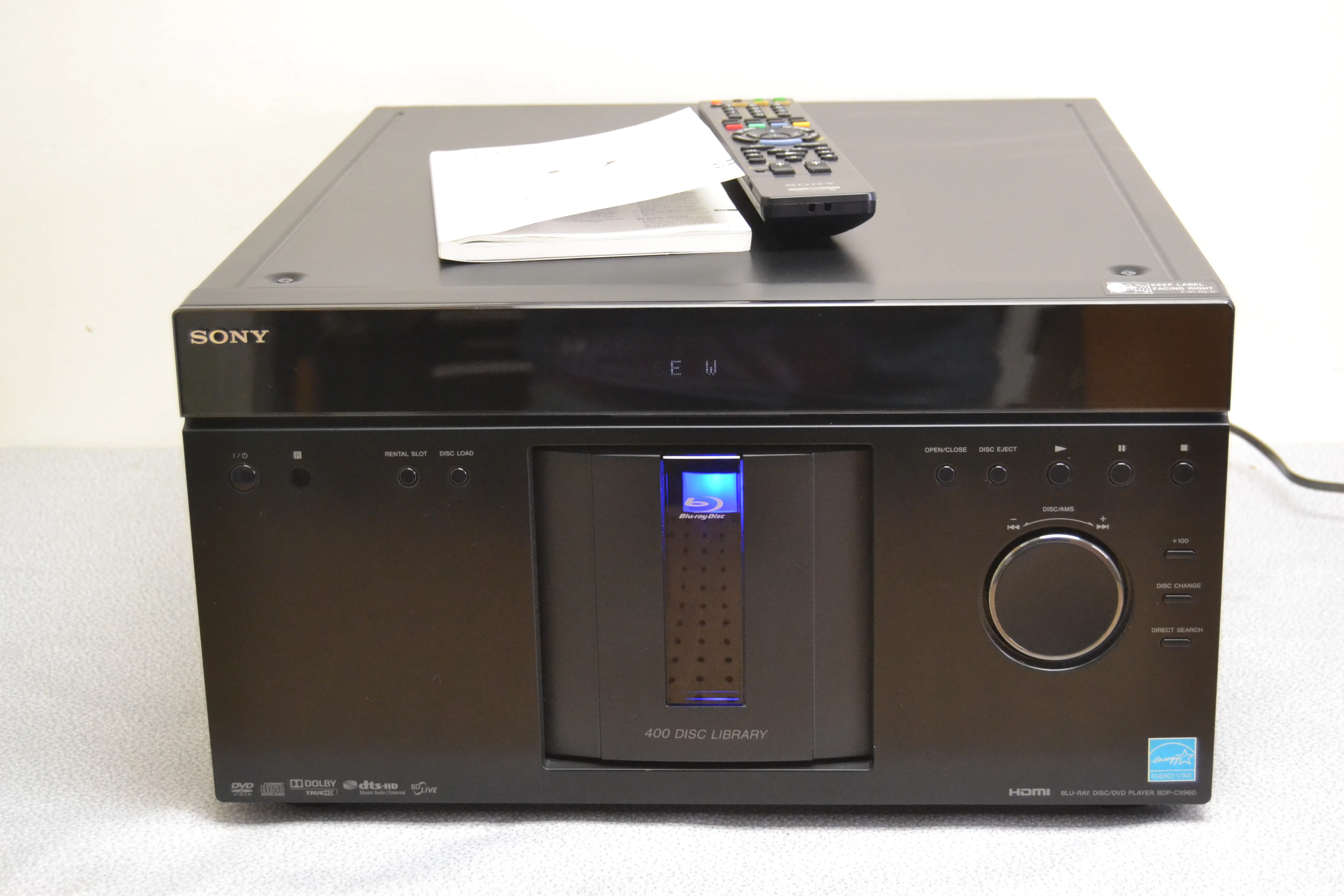 Sony BDP-CX960 Blu-ray/DVD/CD 400 Disc™ mega-changer * Remote * Manual * Please Read Noe