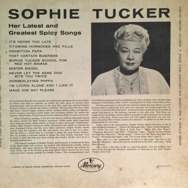 Sophie Tucker - Her Latest And Greatest Spicy Songs (LP, Mono, Ind) (Very Good (VG)) - Image 2