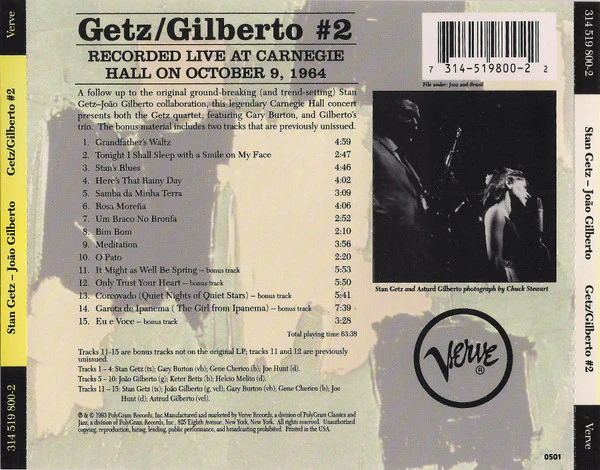 Stan Getz - Joao Gilberto* - Getz / Gilberto #2 (CD, Album, RE, RM) (Near Mint (NM or M-)) - Image 2