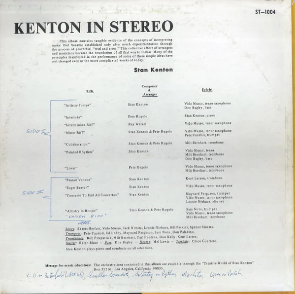 Stan Kenton - Kenton In Stereo (LP, Album) (Very Good (VG)) - Image 2
