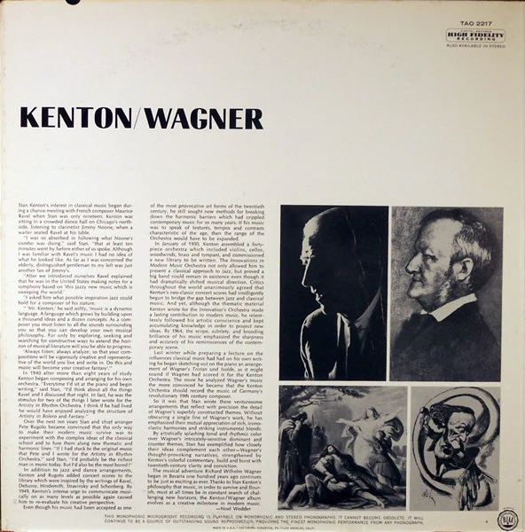 Stan Kenton - Kenton / Wagner (LP, Album, Mono) (Very Good (VG)) - Image 2