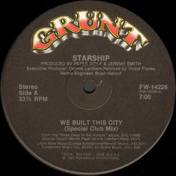 Starship - We Built This City (12") (Near Mint (NM or M-)) - Image 3