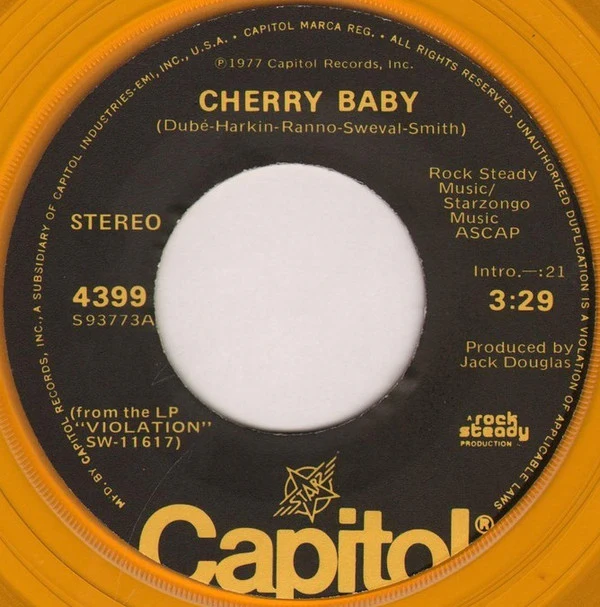 Starz - Cherry Baby (7", Single, Yel) (Very Good Plus (VG+)) - Image 2