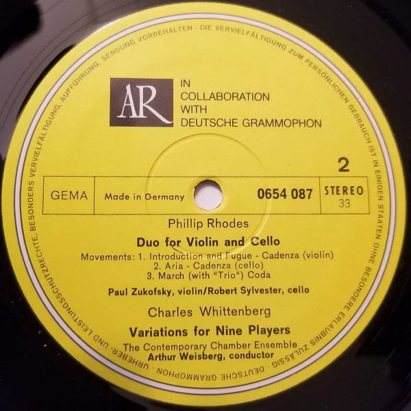 Stefan Wolpe / Phillip Rhodes / Charles Whittenberg - Piece In Two Parts For Solo Violin / Form / Duo For Violin And Cello / Variations For Nine Players (LP, Album) (Very Good Plus (VG+)) - Image 4