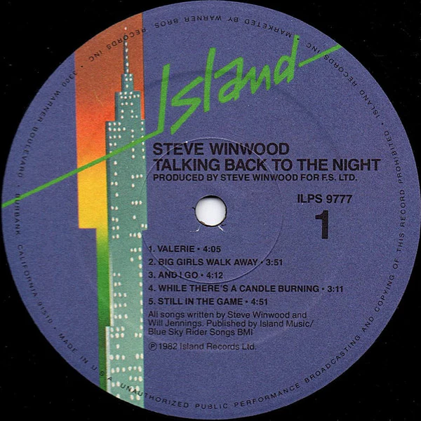 Steve Winwood - Talking Back To The Night (LP, Album, SRC) (Near Mint (NM or M-)) - Image 3