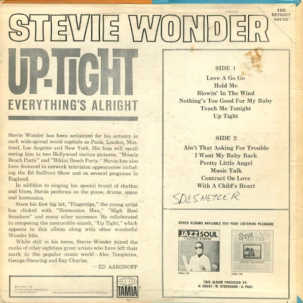 Stevie Wonder - Up-Tight (LP, Album) (Very Good (VG)) - Image 2
