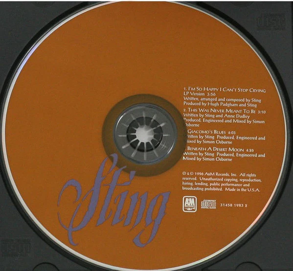 Sting - I'm So Happy I Can't Stop Crying (CD, Maxi, Jew) (Near Mint (NM or M-)) - Image 2