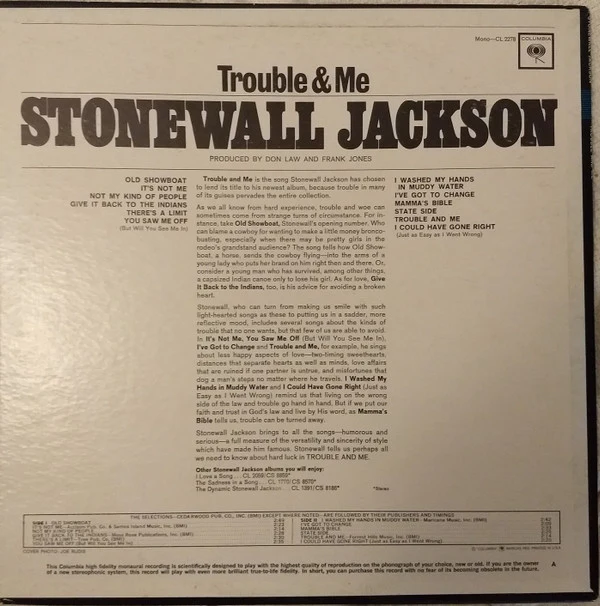 Stonewall Jackson - Trouble & Me (LP, Mono) (Very Good Plus (VG+)) - Image 2