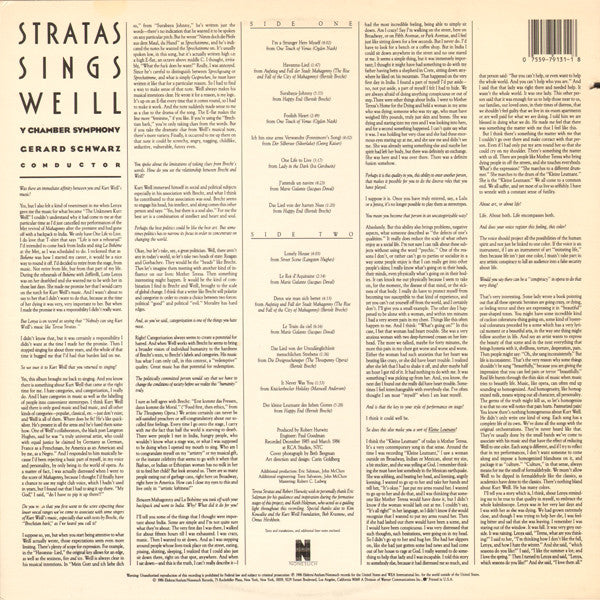 Teresa Stratas, Y Chamber Symphony, Gerard Schwarz - Kurt Weill - Stratas Sings Weill (LP, Album, Spe) (Near Mint (NM or M-)) - Image 2
