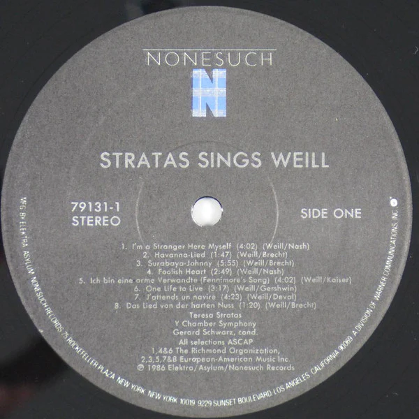 Teresa Stratas, Y Chamber Symphony, Gerard Schwarz - Kurt Weill - Stratas Sings Weill (LP, Album, Spe) (Near Mint (NM or M-)) - Image 3