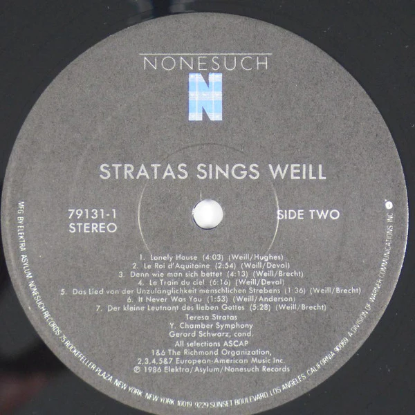 Teresa Stratas, Y Chamber Symphony, Gerard Schwarz - Kurt Weill - Stratas Sings Weill (LP, Album, Spe) (Near Mint (NM or M-)) - Image 4