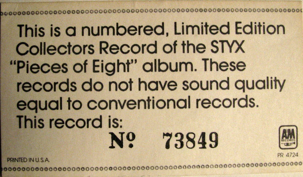 Styx - Pieces Of Eight (LP, Album, Ltd, Num, Pic) (Very Good Plus (VG+)) - Image 3