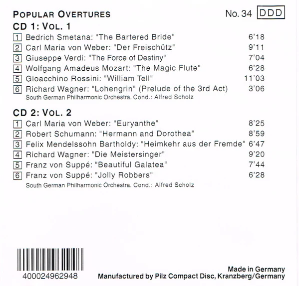 Süddeutsche Philharmonie Conducted By Alfred Scholz - Popular Overtures - Vol. 1 And 2 (2xCD, Comp) (Near Mint (NM or M-)) - Image 2