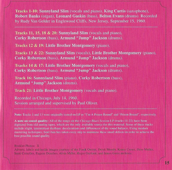 Sunnyland Slim - Slim's Shout Plus Chicago Blues Session (CD, Comp, Mono, RM) (Near Mint (NM or M-)) - Image 4