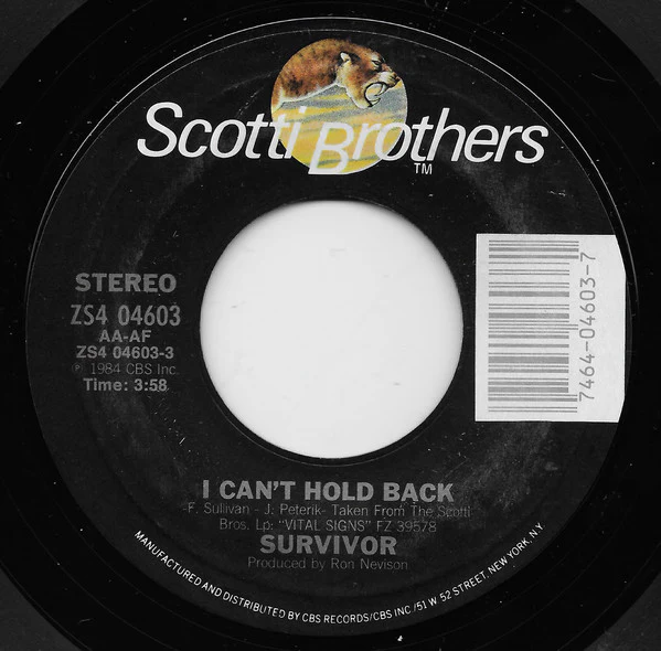 Survivor - I Can't Hold Back (7", Single, Styrene, Car) (Very Good Plus (VG+)) - Image 3