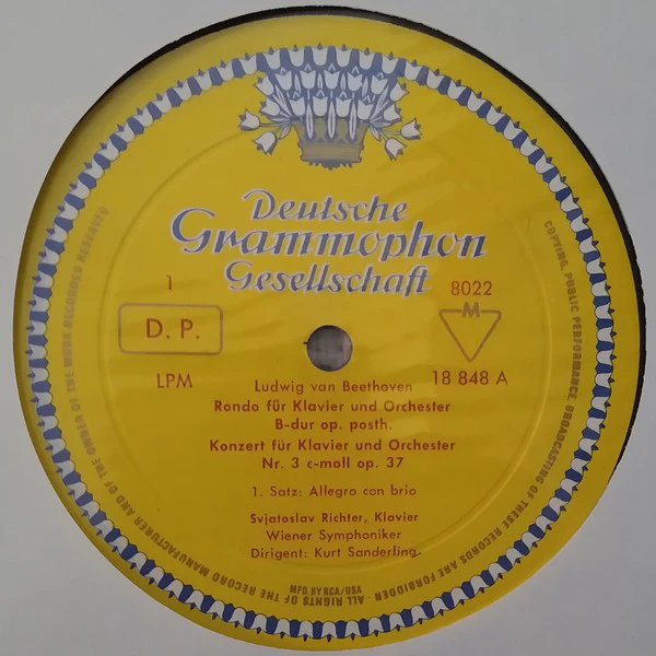 Svjatoslav Richter* - Beethoven*, Wiener Symphoniker, Kurt Sanderling - Klavierkonzert Nr.3 C-Moll / Konzertrondo B-Dur = Piano Concerto No. 3 C minor / Rondo B-flat major (LP, Mono) (Near Mint (NM or M-)) - Image 3
