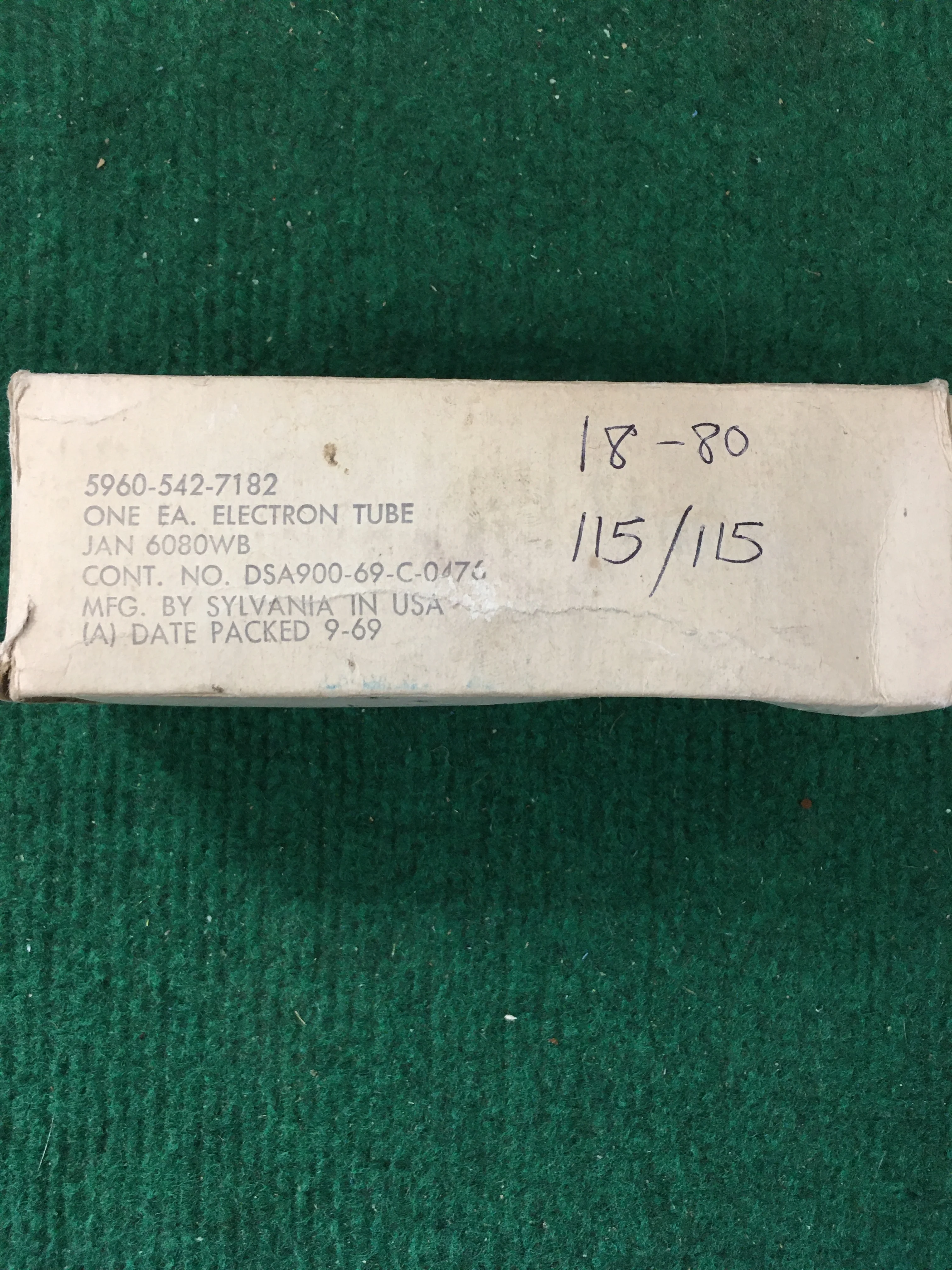Sylvania JAN 6080WC Vacuum Tube * Tested 115/115
