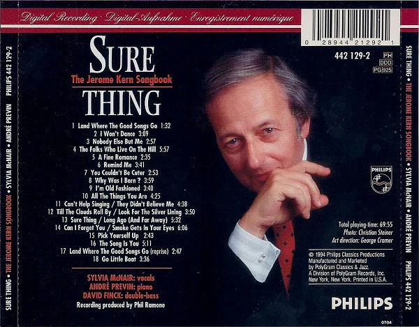 Sylvia McNair, André Previn, David Finck - Sure Thing: The Jerome Kern Songbook (CD, Album) (Very Good Plus (VG+)) - Image 2
