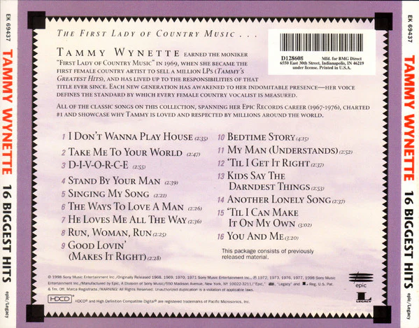Tammy Wynette - 16 Biggest Hits (HDCD, Comp, Club) (Very Good Plus (VG+)) - Image 2