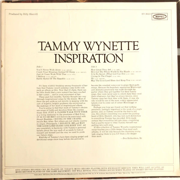 Tammy Wynette - Inspiration (LP, Album, Ter) (Very Good Plus (VG+)) - Image 2