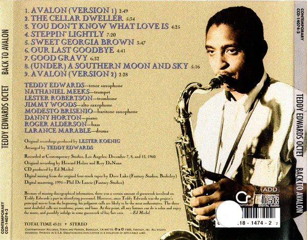 Teddy Edwards Octet - Back To Avalon (CD, Album) (Near Mint (NM or M-)) - Image 2