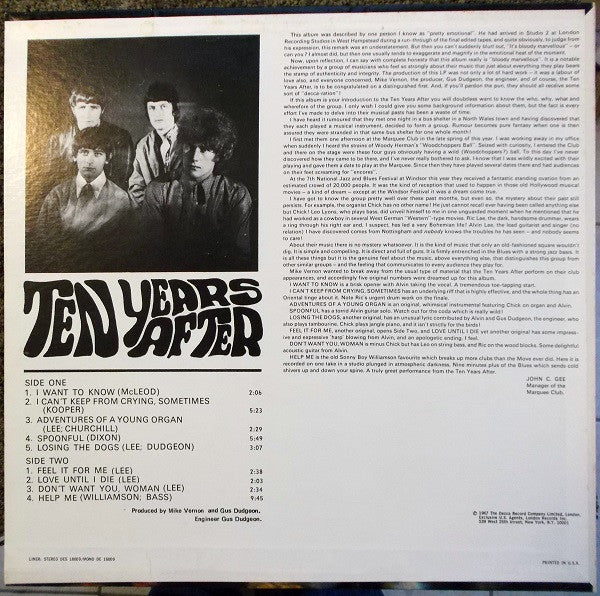 Ten Years After - Ten Years After (LP, Album, Pit) (Good Plus (G+)) - Image 2