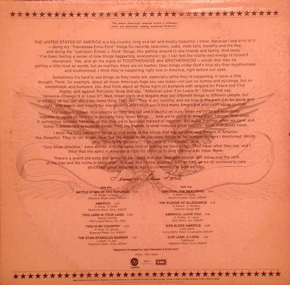 Tennessee Ernie Ford - America The Beautiful (LP, RE, Win) (Very Good Plus (VG+)) - Image 2