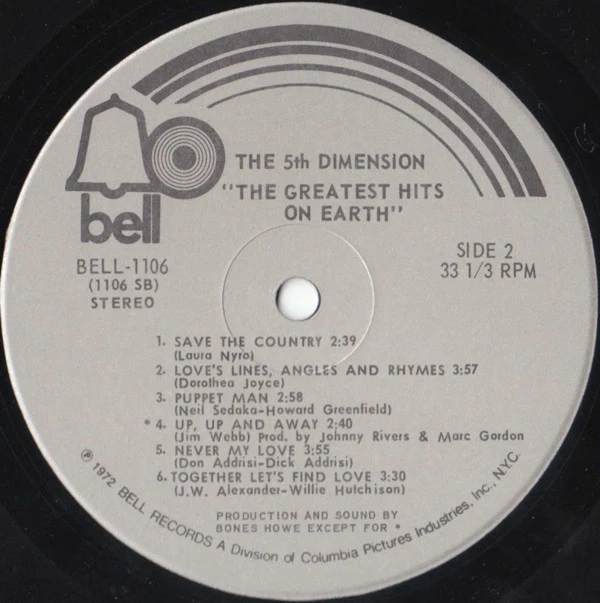 The Fifth Dimension - Greatest Hits On Earth (LP, Comp, Roc) (Very Good Plus (VG+)) - Image 3
