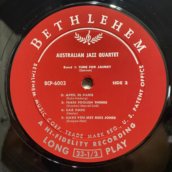 The Australian Jazz Quartet - Australian Jazz Quartet (LP, Album, Mono) (Near Mint (NM or M-)) - Image 4
