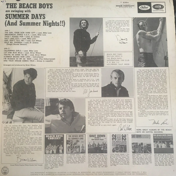 The Beach Boys - Summer Days (And Summer Nights!!) (LP, Album, Mono, Glo) (Very Good (VG)) - Image 2