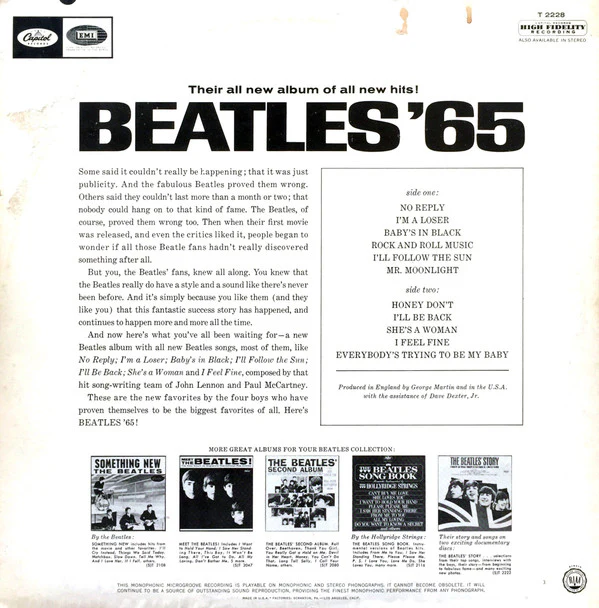 The Beatles - Beatles '65 (LP, Album, Mono, Pin) (Good Plus (G+)) - Image 2