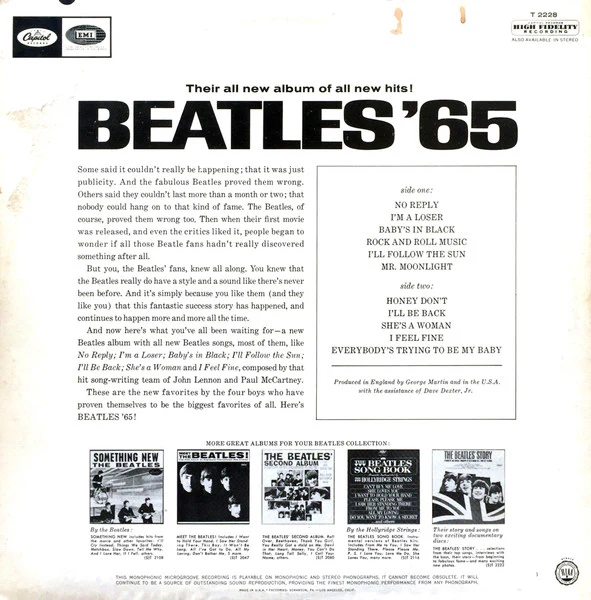 The Beatles - Beatles '65 (LP, Album, Mono, Pin) (Very Good Plus (VG+)) - Image 2