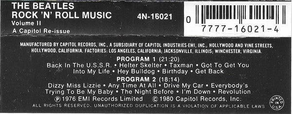 The Beatles - Rock 'n' Roll Music, Volume 2 (Cass, Comp, RE) (Near Mint (NM or M-)) - Image 2