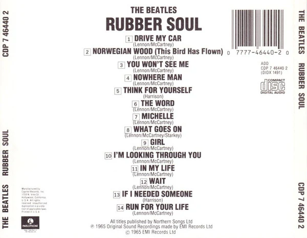The Beatles - Rubber Soul (CD, Album, RE, Cap) (Very Good Plus (VG+)) - Image 2