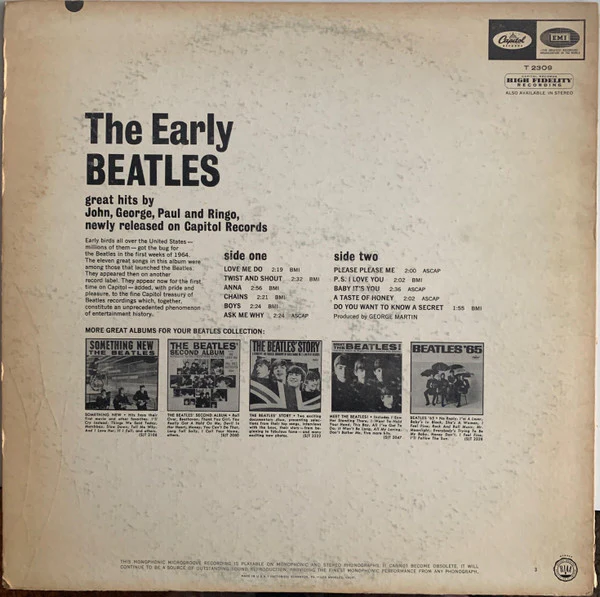 The Beatles - The Early Beatles (LP, Album, Comp, Mono, RP) (Good Plus (G+)) - Image 2