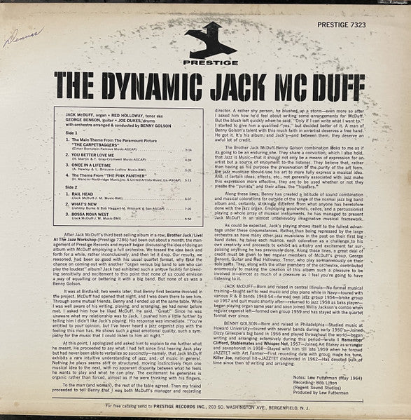 The Brother Jack McDuff Quartet With The Big Band Of Benny Golson - The Dynamic Jack Mc Duff (LP, Album, Mono, Gat) (Mint (M)) - Image 3