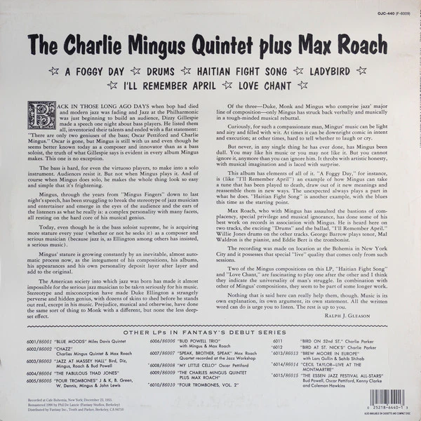 The Charles Mingus Quintet + Max Roach - The Charles Mingus Quintet + Max Roach (LP, Album, RE, RM, Car) (Near Mint (NM or M-)) - Image 2