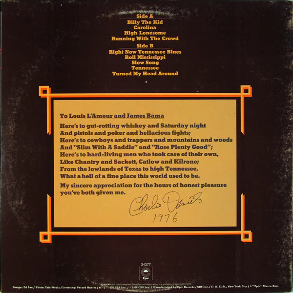 The Charlie Daniels Band - High Lonesome (LP, Album, Pit) (Very Good Plus (VG+)) - Image 4