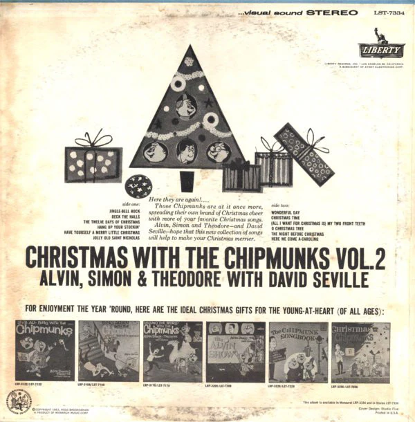 The Chipmunks : Alvin, Simon & Theodore* With David Seville - Christmas With The Chipmunks Vol. 2 (LP, Album, RE) (Mint (M)) - Image 2