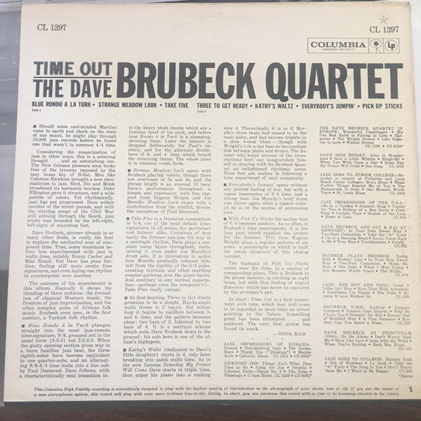 The Dave Brubeck Quartet - Time Out (LP, Album, Mono) (Very Good Plus (VG+)) - Image 2