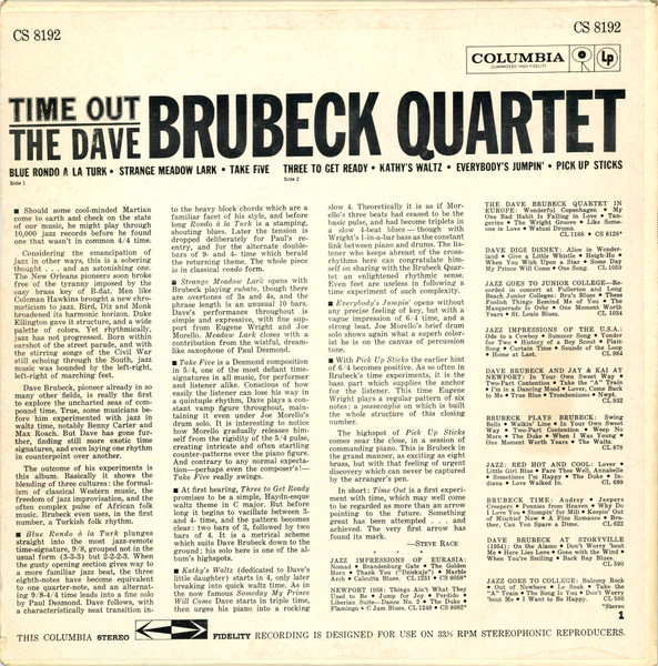 The Dave Brubeck Quartet - Time Out (LP, Album, RE, Glo) (Very Good (VG)) - Image 2