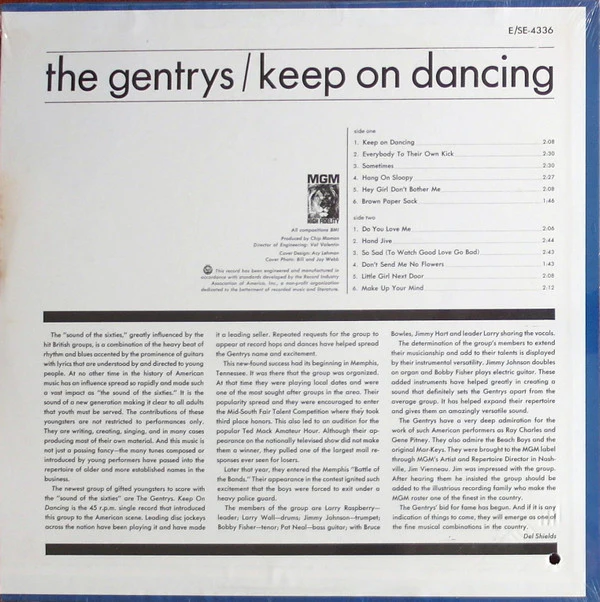 The Gentrys - Keep On Dancing (LP, Album, Mono, MGM) (Very Good (VG)) - Image 2