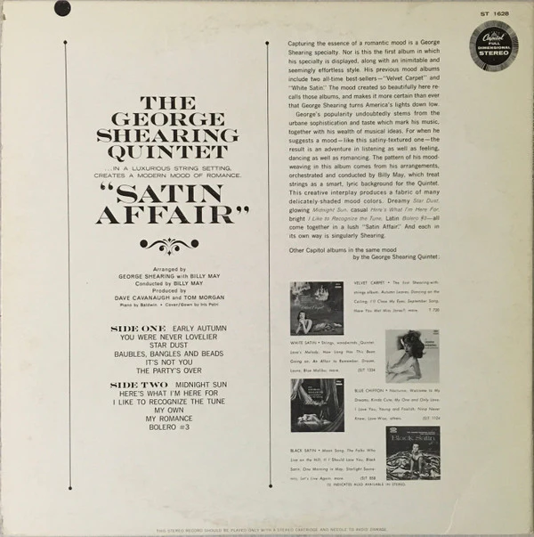 The George Shearing Quintet - Satin Affair (LP, Album, RP, Scr) (Very Good Plus (VG+)) - Image 2