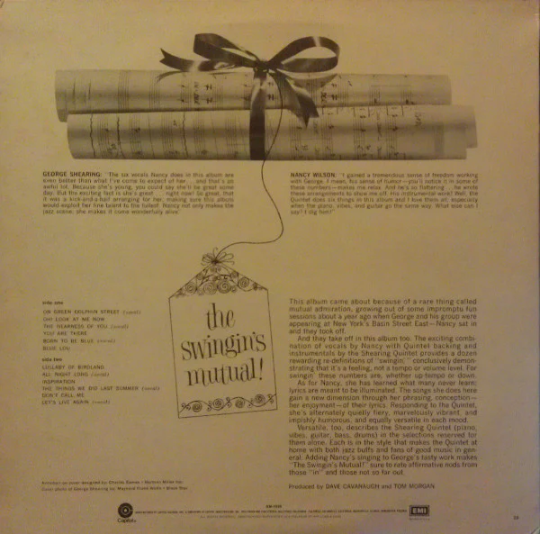 The George Shearing Quintet With Nancy Wilson - The Swingin's Mutual (LP) (Very Good Plus (VG+)) - Image 3