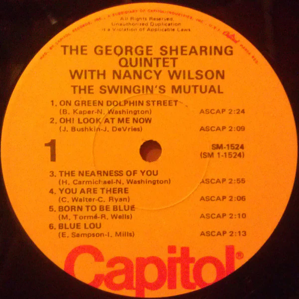 The George Shearing Quintet With Nancy Wilson - The Swingin's Mutual (LP) (Very Good Plus (VG+)) - Image 2