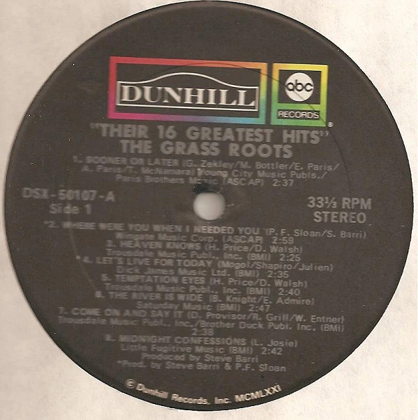 The Grass Roots - Their 16 Greatest Hits (LP, Comp, Tru) (Very Good Plus (VG+)) - Image 3