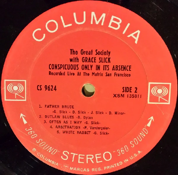 The Great Society With Grace Slick - Conspicuous Only In Its Absence (LP, Album, San) (Good (G)) - Image 4
